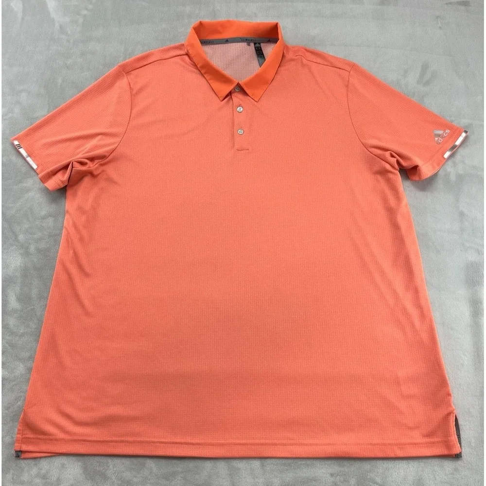 Adidas UV Polo Shirt Men 3XL Orange Climachill Stretch Slit Side 3-Stripes Golf